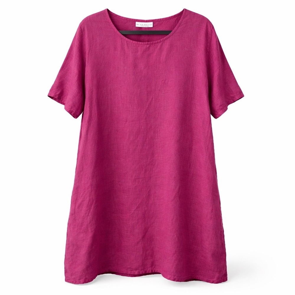 Bryn‎ Walker Magenta Pink Linen Tunic Dress Short Sleeve Pockets Womens XS/S